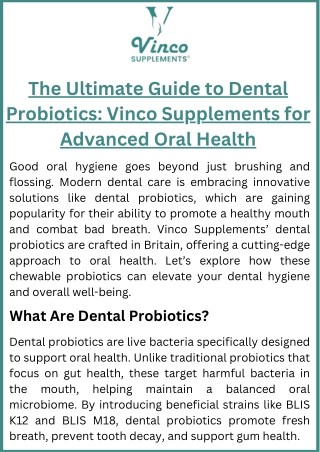 The Ultimate Guide to Dental Probiotics Vinco Supplements for Advanced Oral Health