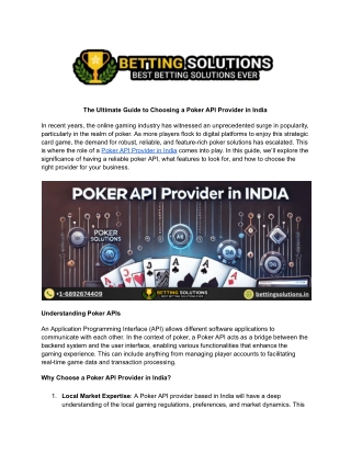 The Ultimate Guide to Choosing a Poker API Provider in India