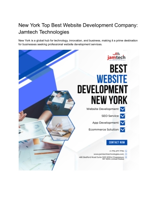 New York Top Best Website Development Company Jamtech Technologies