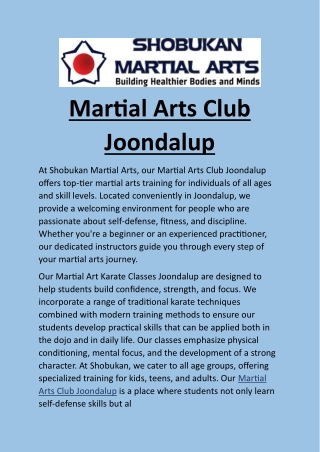 Martial Arts Club Joondalup: Empowering You Through Martial Arts Training