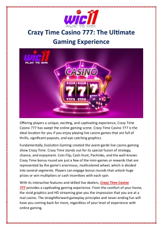 Crazy Time Casino 777: The Ultimate Gaming Experience