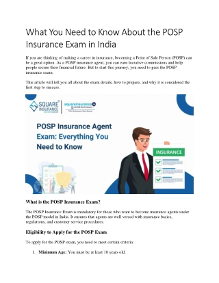 What You Need to Know About the POSP Insurance Exam in India