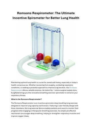 Romsons Respirometer: The Ultimate Incentive Spirometer for Better Lung Health