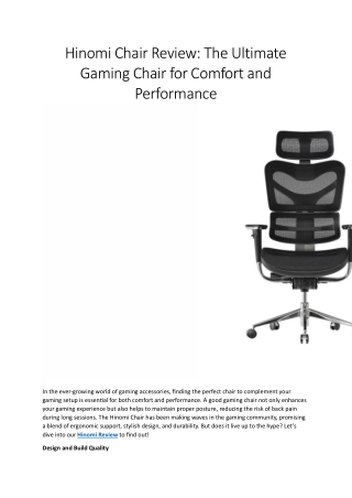 Hinomi Chair Review The Ultimate Gaming Chair for Comfort and Performance