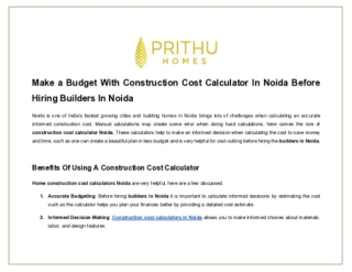 Make a Budget With Construction Cost Calculator In Noida Before Hiring Builders