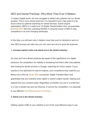 SEO and Dental Practices -Why More Than Ever It Matters