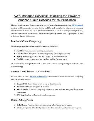 AWS Managed Services: Unlocking the Power of Amazon Cloud Services for Your Bus