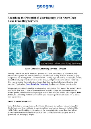 Azure Data Lake Consulting Services | Goognu