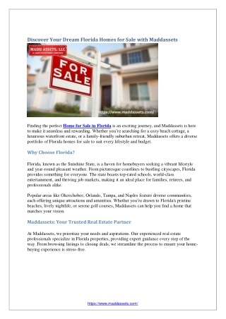 Discover Your Dream Florida Homes for Sale with Maddassets