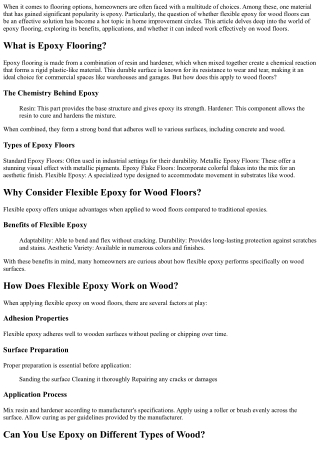 Flexible Epoxy for Wood Floors: Can It Really Work?