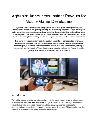 Aghanim Announces Instant Payouts for Mobile Game Developers