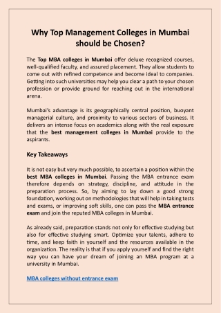 Why Top Management Colleges in Mumbai should be Chosen?