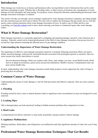 Professional Water Damage Restoration Techniques That Get Results
