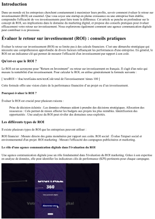 Évaluer le retour sur investissement (ROI) : conseils pratiques