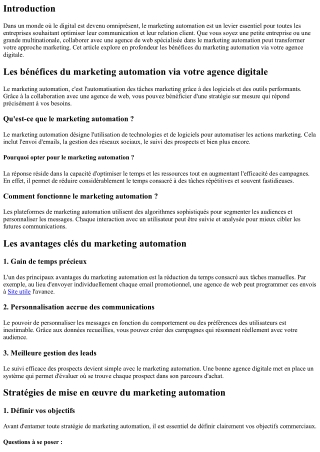 Les bénéfices du marketing automation via votre agence digitale