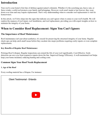 When to Consider Roof Replacement: Signs You Can't Ignore