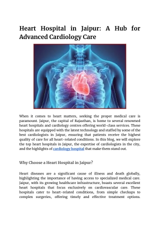 Heart Hospital in Jaipur: A Hub for Advanced Cardiology Care.