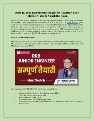 RB JE 2025 Recruitment Engineers Academy Your Ultimate Guide to Crack the Exam