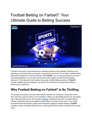 Football Betting on Fairbet7_ Your Ultimate Guide to Betting Success