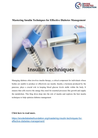 Insulin Techniques for Effective Diabetes Management  - ERODE DIABETES FOUNDATION