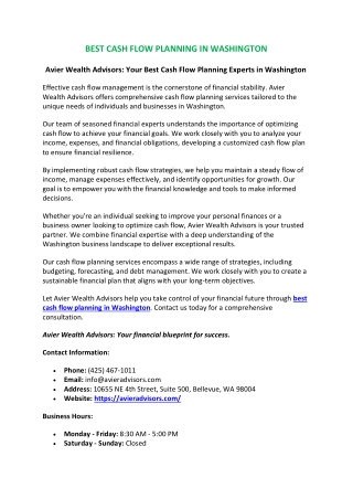 Best Cash Flow Planning in Washington | Avier Wealth Advisors