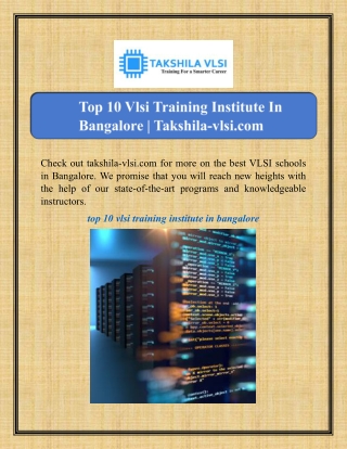 Top 10 Vlsi Training Institute In Bangalore | Takshila-vlsi.com