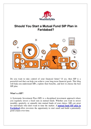 Should You Start a Mutual Fund SIP Plan in Faridabad