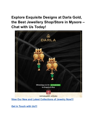 Explore Exquisite Designs at Darla Gold, the Best Jewellery Shop_Store in Mysore – Chat with Us Today