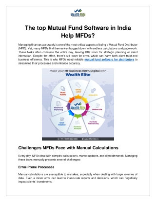 The top Mutual Fund Software in India Help MFDs