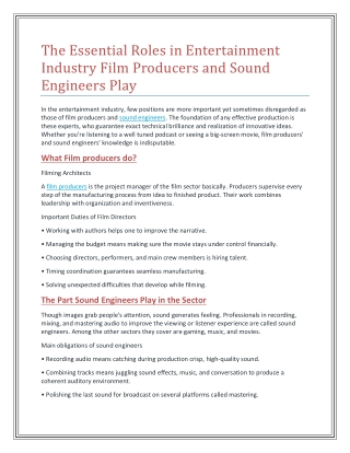 The Essential Roles in Entertainment Industry Film Producers and Sound Engineers Play