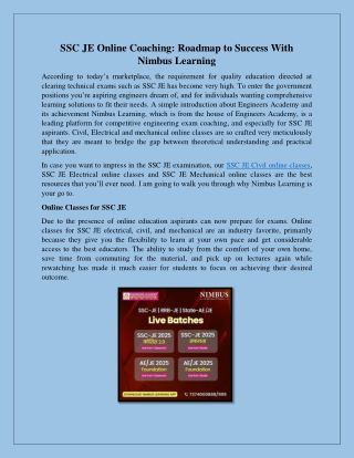 SSC JE Online Coaching Roadmap to Success With Nimbus Learning