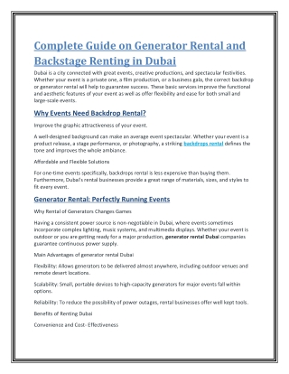 Complete Guide on Generator Rental and Backstage Renting in Dubai