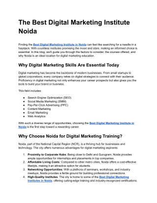 The Best Digital Marketing Institute Noida