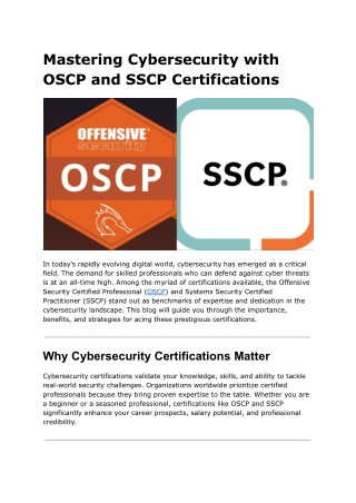 Mastering Cybersecurity with OSCP and SSCP Certifications