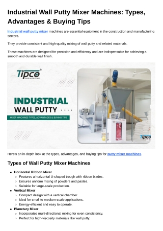 Industrial Wall Putty Mixer Machines Types, Advantages & Buying Tips