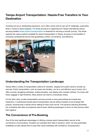 Tampa Airport Transportation Hassle-Free Transfers to Your Destination