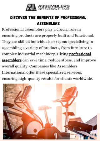 Professional Assemblers for Your Assembly Needs