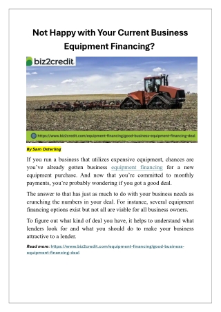 Not Happy with Your Current Business Equipment Financing