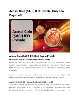 Acossi Coin ($ACI) IEO Presale_ Only Few Days Left