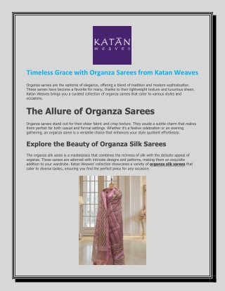 Timeless Grace with Organza Sarees from Katan Weaves