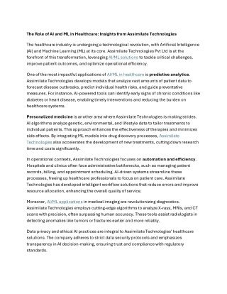 The Role of AI and ML in Healthcare - Insights from Assimilate Technologies