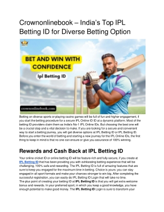 Crownonlinebook – India’s Top IPL Betting ID for Diverse Betting Option