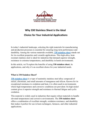 Why 330 Stainless Sheet is the Ideal Choice for Your Industrial Applications