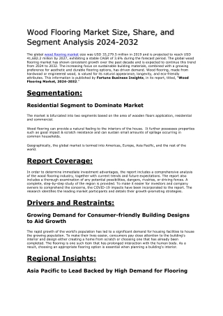 Wood Flooring Market Trends and Opportunities for 2024-2032