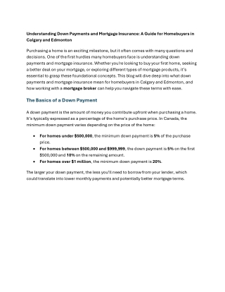 Understanding Down Payments and Mortgage Insurance A Guide f