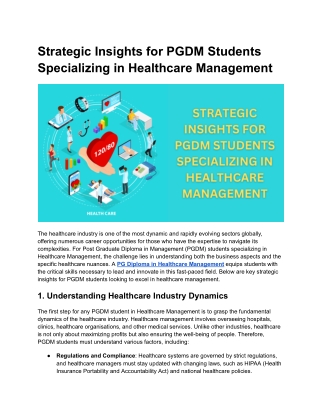 Strategic Insights for PGDM Students Specializing in Healthcare Management