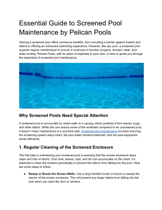 Essential Guide to Screened Pool Maintenance by Pelican Pools