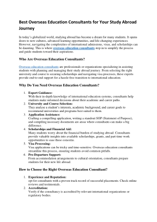 Best Overseas Education Consultants for Your Study Abroad Journey