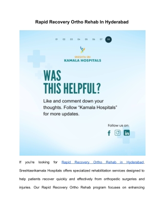 Rapid Recovery Ortho Rehab In Hyderabad