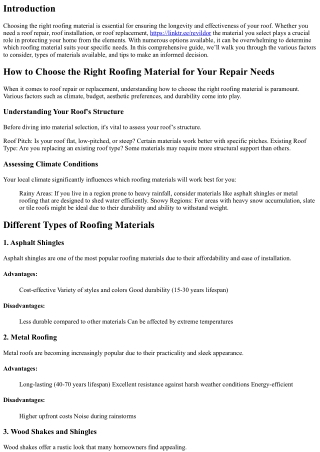 How to Choose the Right Roofing Material for Your Repair Needs